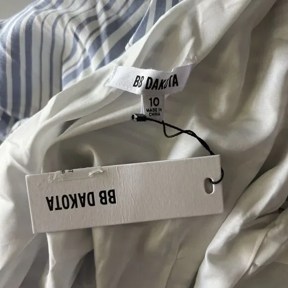 BB Dakota Womens Size 10 Romper Colleen One Shoulder Striped Blue White Ruffles - Picture 5 of 10